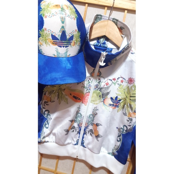Rare💙Adidas Cropped Floral Track Jacket & Cap - Picture 3 of 9